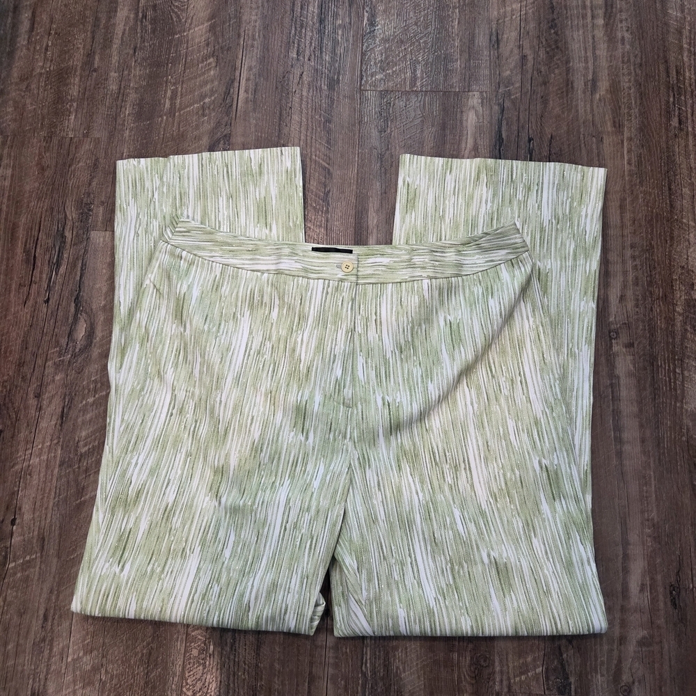 MetroStyle Stretch Green White Shimmer Ikat Stripe Straight Leg Pants Size 18 - Picture 8 of 14